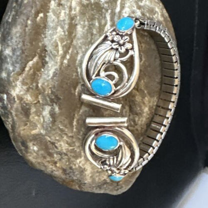 Navajo Blue Turquoise Watch Tips | Sterling Silver | Authentic Native American Old Pawn Jewelry | 15455