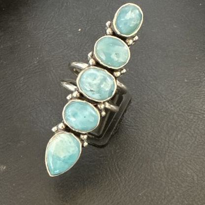 Navajo Blue Larimar Multi-Stone Ring | Authentic Native American Sterling Silver | Multi-Stone | Sz 8.5 | 15969