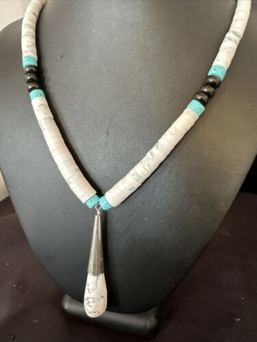 Santo Domingo White Turquoise Howlite Onyx Necklace | Sterling Silver | 23" | 15763