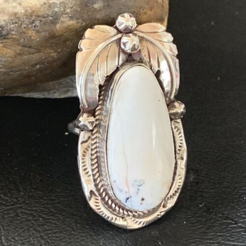 Southwestern Navajo White Buffalo Turquoise Ring | Sterling Silver | Sz 9 | 1964