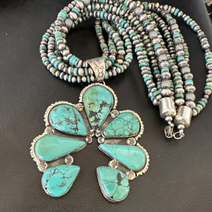 Navajo XL Blue Turquoise Cluster Naja Pendant Necklace | Sterling Silver | 21" | 16678
