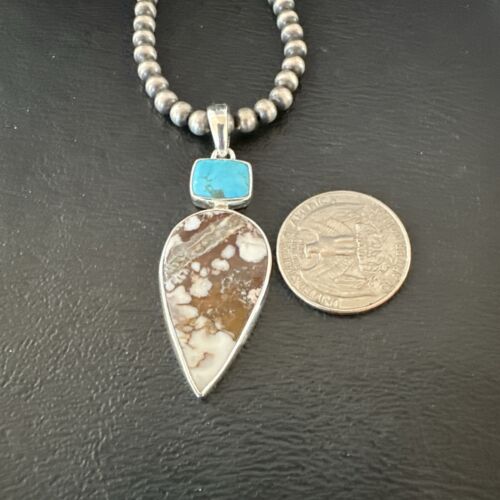 Navajo Wild Horse | Blue Kingman Turquoise Necklace | Sterling Silver | Authentic Native American Handmade | 17310