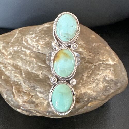 Navajo Blue Dry Creek Turquoise Multi-Stone Ring | Authentic Native American Sterling Silver | Sz 10 | 16732
