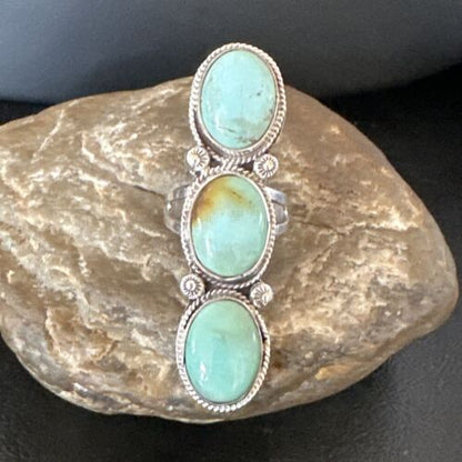 Navajo Blue Dry Creek Turquoise Multi-Stone Ring | Authentic Native American Sterling Silver | Sz 10 | 16732