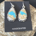 Navajo Blue Boulder Turquoise Dangle Earrings | Sterling Silver | Authentic Native American Handmade | 16503