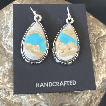 Navajo Blue Boulder Turquoise Dangle Earrings | Sterling Silver | Authentic Native American Handmade | 16503