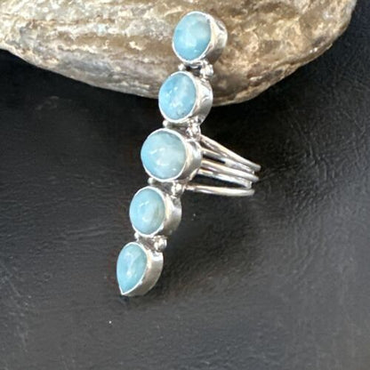 Navajo Women's Cluster Blue Larimar Ring | Authentic Native American Sterling Silver | Multi-Stone | Sz 7.5 | 16151