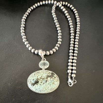 Navajo Dry Creek Turquoise Topaz Pendant Necklace | Sterling Silver | Authentic Native American Handmade | 16313