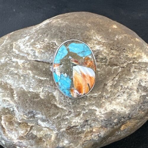 Navajo Turquoise Spiny Oyster Ring | Sterling Silver | Sz 8 | Authentic Native American Handmade | 16622