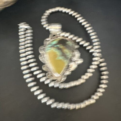 Navajo Green Turquoise Necklace | Sterling Silver | Authentic Native American Handmade | 15037