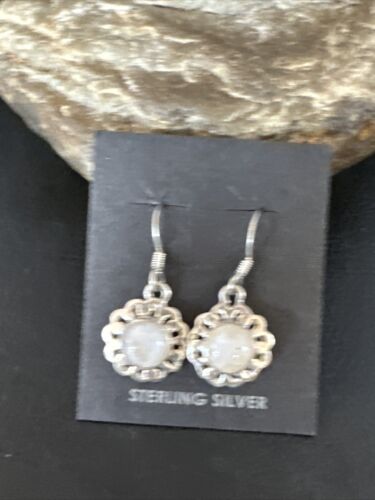 Navajo White Mother of Pearl Dangle Earrings | Sterling Silver | Authentic Native American Handmade | 15307