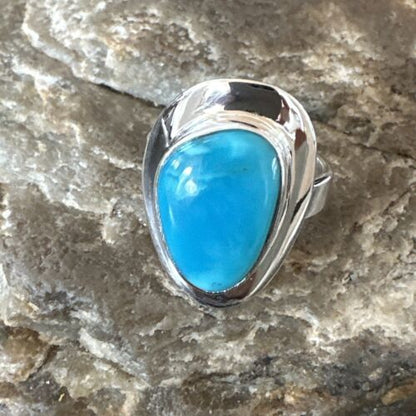 Navajo Blue Kingman Turquoise Ring | Sterling Silver | Sz 7 | Authentic Native American Handmade | 16590