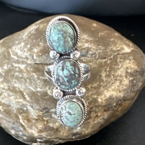 Navajo Blue Spiderweb Turquoise Multi-Stone Ring | Authentic Native American Sterling Silver | Sz 10 | 16709