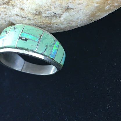 Navajo Multicolor Opal Turquoise Inlay Ring | Sterling Silver | Sz 11 | Authentic Native American Handmade | 10100