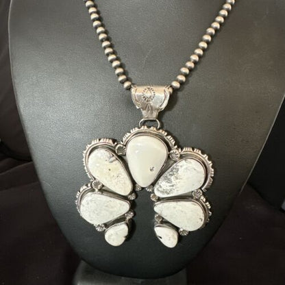 Navajo White Buffalo Turquoise Necklace Naja Pendant | Sterling Silver | Authentic Native American Handmade | 16805