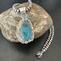 Navajo Pearls Kingman Turquoise Pendant Necklace | Sterling Silver | Authentic Native American Handmade | 17127