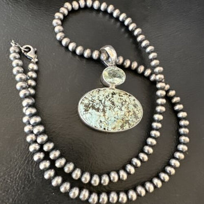 Navajo Dry Creek Turquoise Topaz Pendant Necklace | Sterling Silver | Authentic Native American Handmade | 16317