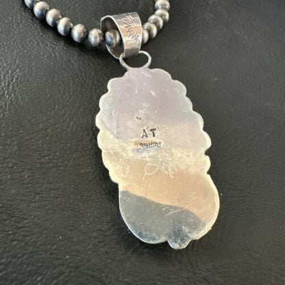 Men's Navajo Pearls Black Onyx Necklace Pendant | Sterling Silver | Authentic Native American Handmade | 16534 - Masha USA