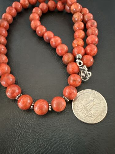 Navajo Apple Sponge Coral Bead Necklace | 10mm | Sterling Silver | 21" | Authentic Native American Handmade | 16817