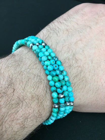 Native American Navajo Blue Turquoise Bracelet | Sterling Silver | 4 Strands | 1087