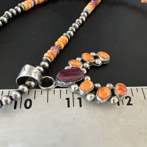 Navajo Pearls Orange Spiny Oyster Naja Pendant | Sterling Silver Necklace | Authentic Native American Handmade | 16802