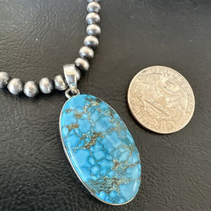 Men's Navajo Blue Spiderweb Turquoise Pendant Necklace | Sterling Silver | Authentic Native American Handmade | 16301