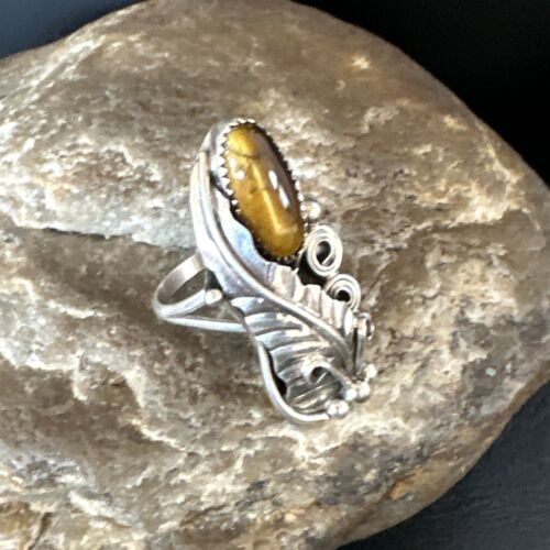 Navajo Coffee Tiger's Eye Ring | Sterling Silver | Sz 7 | Authentic Native American Handmade | 15408