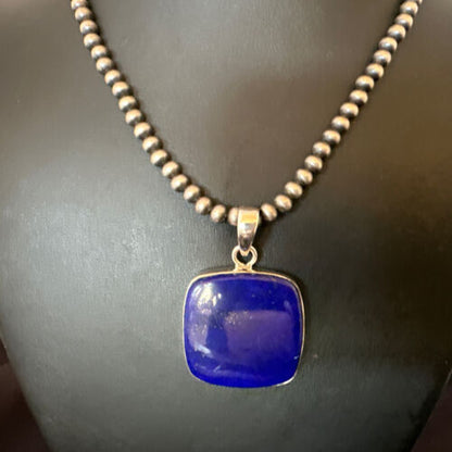 Navajo Blue Lapis Pendant with Pearls | Sterling Silver Necklace | 20" | Authentic Native American Handmade | 16664