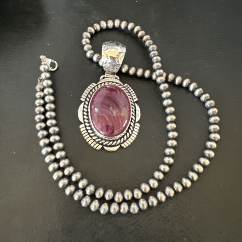 Navajo Purple Spiny Oyster Pendant | Sterling Silver | Native American Handmade Necklace | 16355