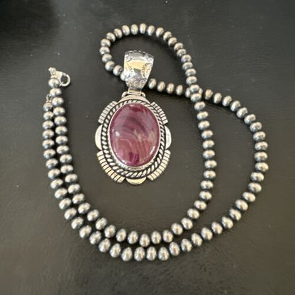 Navajo Purple Spiny Oyster Pendant | Sterling Silver | Native American Handmade Necklace | 16355