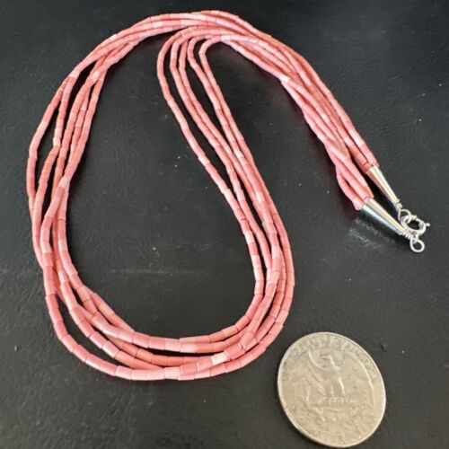 Pink Conch Tube Heishi Bead | 5 Strand Navajo Sterling Silver Necklace | 19" | 16545