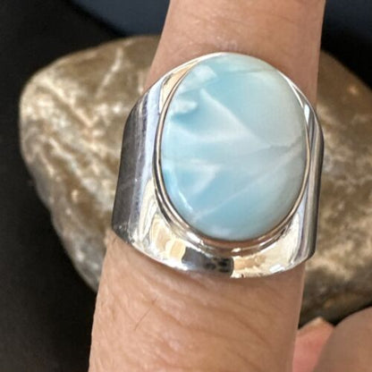 Navajo Blue Larimar Ring | Sterling Silver | Sz 9 | Authentic Native American Handmade | 16600