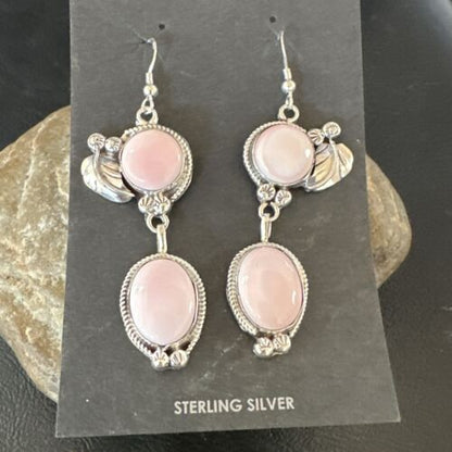 Navajo Pink Conch Shell Dangle Earrings | Sterling Silver | Authentic Native American Handmade | 17197 - Masha USA