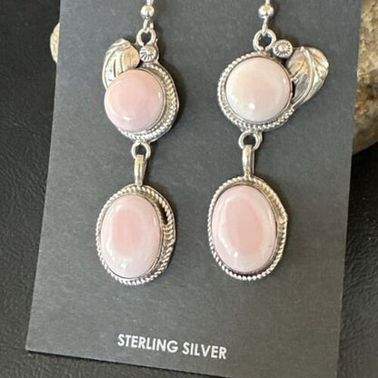 Navajo Pink Conch Shell Dangle Earrings | Sterling Silver | Authentic Native American Handmade | 17195