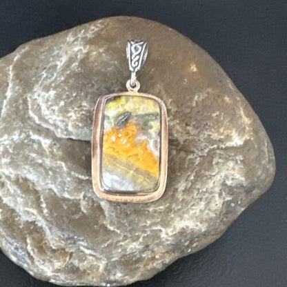 Navajo Bumblebee Jasper Pendant Necklace | Sterling Silver | Authentic Native American Handmade | 15962