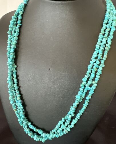 Navajo Blue Kingman Nugget Turquoise Necklace | Sterling Silver | 20" | Authentic Native American Handmade | 17463