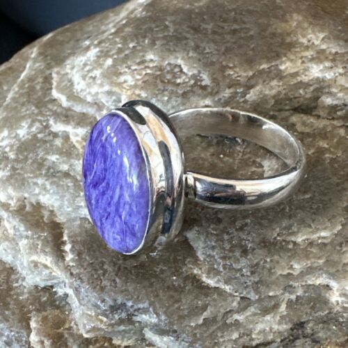 Women's Purple Charoite Navajo Oval Ring | Sterling Silver | Sz 9 | Authentic Native American Handmade | 16050