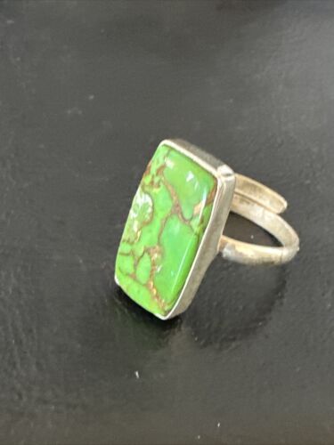 Adjustable Navajo Green Mojave Turquoise Ring | Sterling Silver | Sz 10 | 15710 - Masha USA
