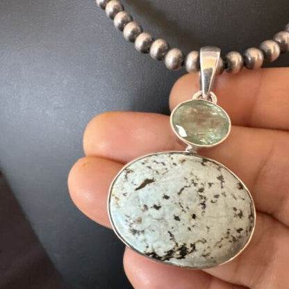 Navajo Women's Dry Creek Turquoise Topaz Pendant Necklace | Sterling Silver | 16310