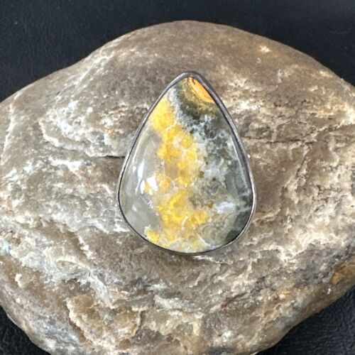 Navajo Yellow Bumblebee Jasper Ring | Sterling Silver | Sz 11 | Authentic Native American Handmade | 16055