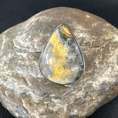 Navajo Yellow Bumblebee Jasper Ring | Sterling Silver | Sz 11 | Authentic Native American Handmade | 16055