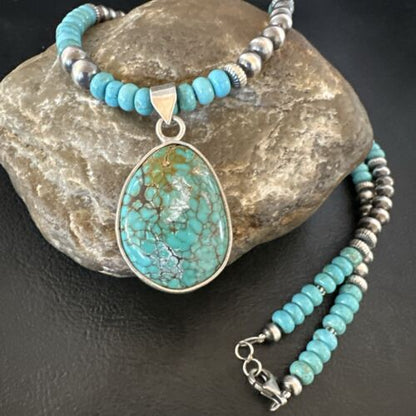 Navajo Blue Spiderweb Turquoise Pendant Necklace | Sterling Silver | Authentic Native American Handmade | 16936