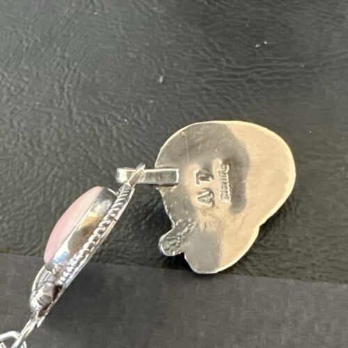 Navajo Pink Conch Shell Dangle Earrings | Sterling Silver | Authentic Native American Handmade | 17213