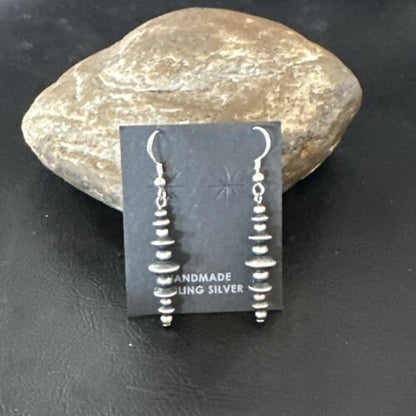 Navajo Pearls Sterling Silver Dangle Saucer Bead Earrings | 1.5" | Authentic Native American Handmade