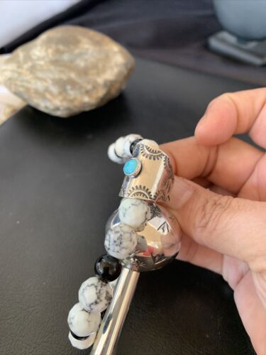 Navajo Pearls Necklace with White Blue Turquoise Naja Pendant | Sterling Silver | 4" | 10640