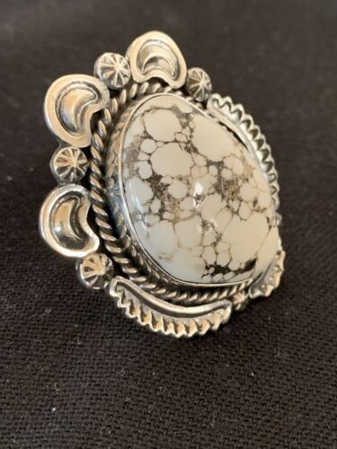 Native American Men's Navajo White Buffalo Turquoise Ring | Sterling Silver | Sz 10 | 00233 - Masha USA