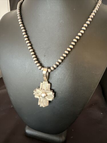 Men's Zia Pendant Necklace | Navajo Pearls | Sterling Silver | Authentic Native American Handmade | 16424
