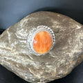 Navajo Orange Spiny Oyster Ring | Sterling Silver | Sz 7.5 | Authentic Native American Handmade | 16029