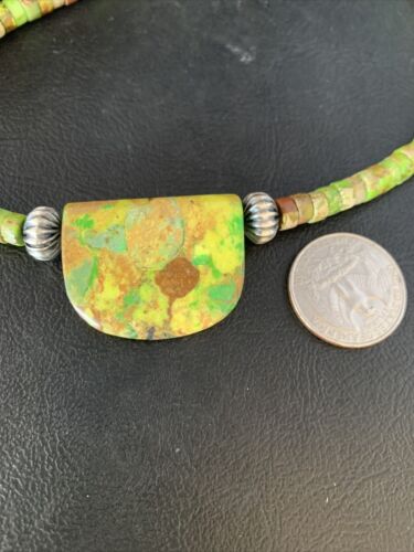 Navajo Green Gaspeite Turquoise Pendant | Sterling Silver | Authentic Native American Handmade | 13772
