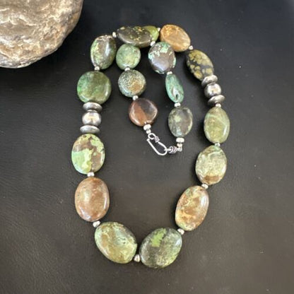 Navajo Green Turquoise Chunky Necklace | Sterling Silver | Graduated | Authentic Native American | 23" | 15202